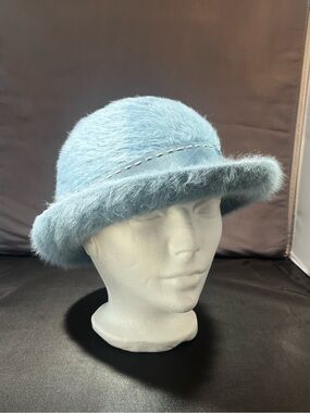 Vintage cloche faux fur bucket hat powder blue